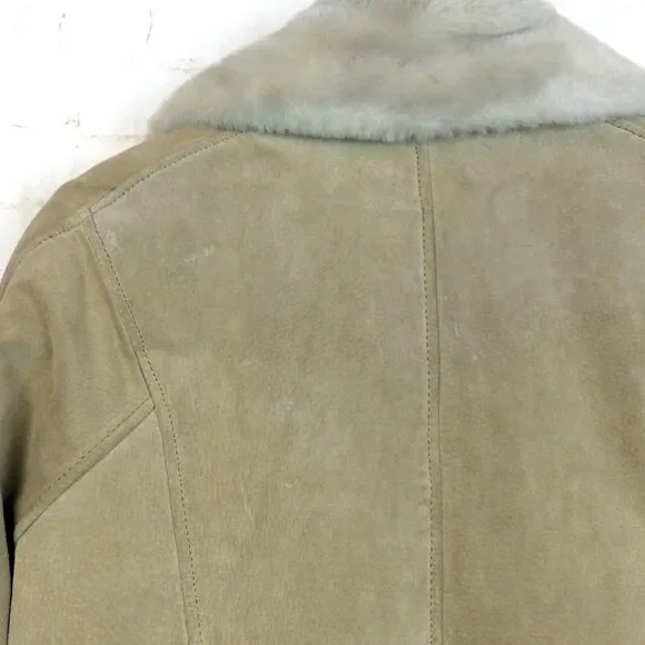 VTG Wilsons Suede Leather Bomber Aviator Flight Jacket Womens L Fur Lined Beige